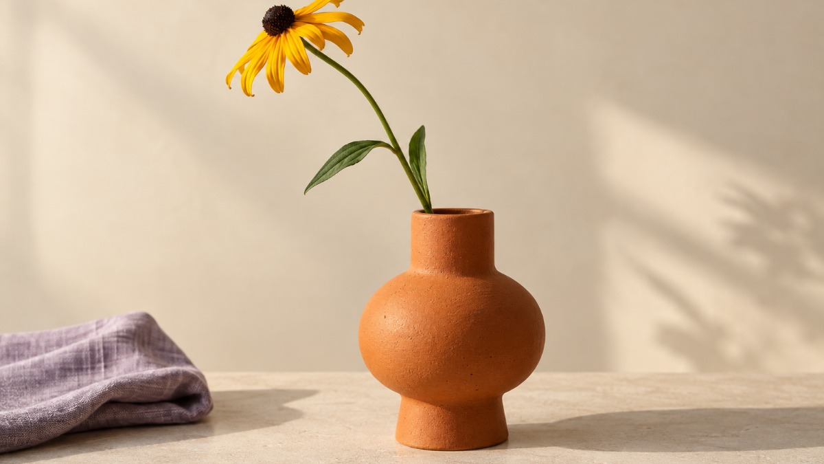 A 1200 by 675 landscape crop of the still life with the top of the yellow flower clipped by the frame.